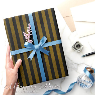 Vintage Victorian Gothic Gold Black Stripes Shabby Wrapping Paper