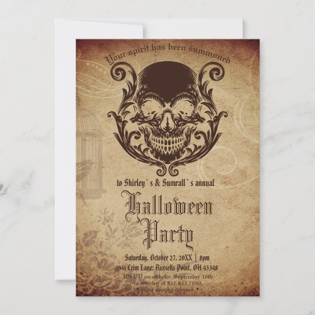 Vintage Victorian Gothic Skulls Halloween Party Invitation (Front)