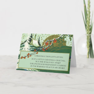 Vintage Victorian Green Christmas Snowy Holiday Card