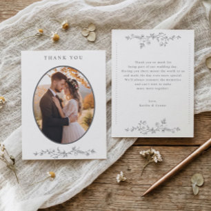 Vintage Victorian Grey French Floral Wedding Photo Thank You Card