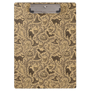 Vintage Victorian Halloween pattern with ghosts Clipboard
