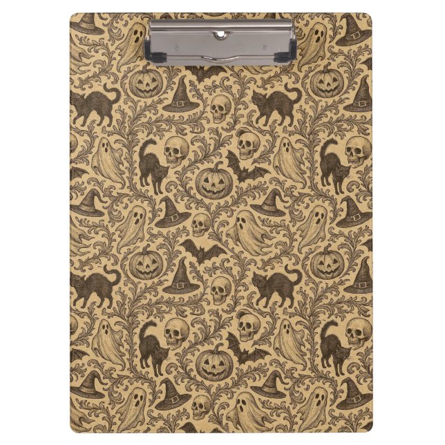 Vintage Victorian Halloween pattern with ghosts  Clipboard (Front)