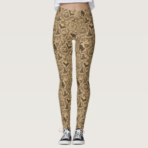 Vintage Victorian Halloween pattern with ghosts  Leggings