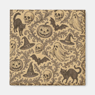 Vintage Victorian Halloween pattern with ghosts Magnet