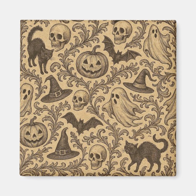 Vintage Victorian Halloween pattern with ghosts  Magnet (Front)