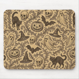 Vintage Victorian Halloween pattern with ghosts Mouse Mat
