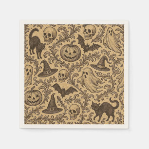 Vintage Victorian Halloween pattern with ghosts  Napkin