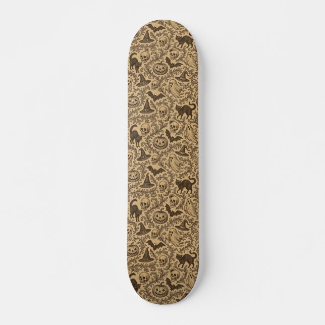 Vintage Victorian Halloween pattern with ghosts  Skateboard (Front)