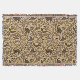 Vintage Victorian Halloween pattern with ghosts  Throw Blanket