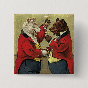 Vintage Victorian Happy, Gay, Dancing Bears 15 Cm Square Badge