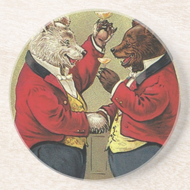 Vintage Victorian Happy, Gay, Dancing Bears Coaster (Front)