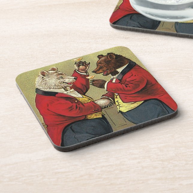 Vintage Victorian Happy, Gay, Dancing Bears Coaster (Left Side)