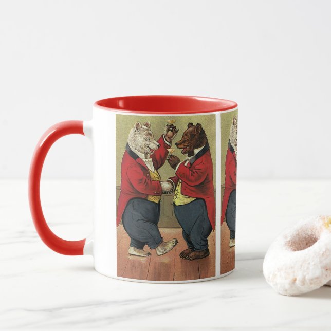 Vintage Victorian Happy, Gay, Dancing Bears Mug (With Donut)