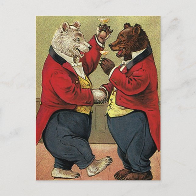 Vintage Victorian Happy, Gay, Dancing Bears Postcard (Front)