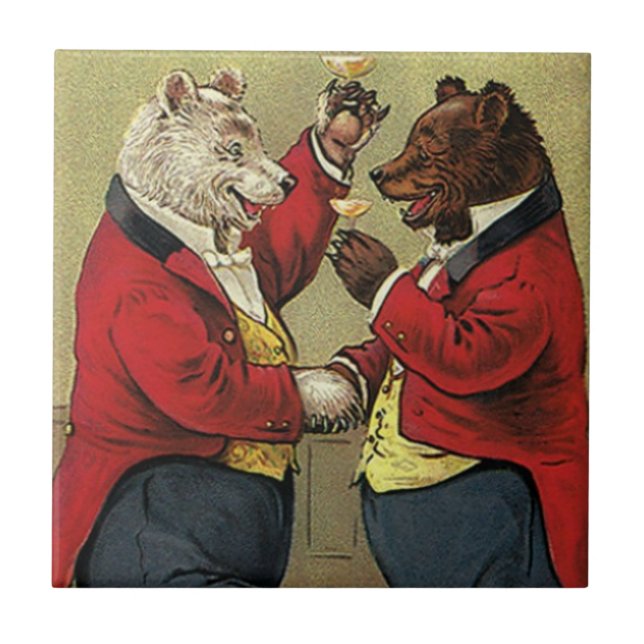 Vintage Victorian Happy, Gay, Dancing Bears Tile (Front)