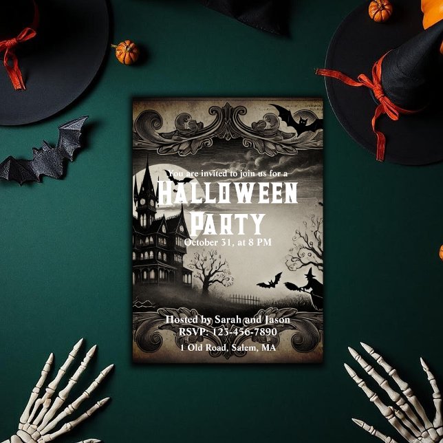 Vintage Victorian Haunted House Halloween Party Invitation (Vintage Victorian Haunted House Halloween Party Invitation)