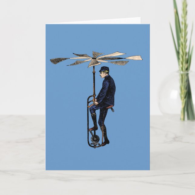 Vintage Victorian Helicopter Flying Contraption Card (Front)