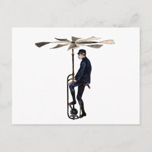 Vintage Victorian Helicopter Flying Contraption Postcard
