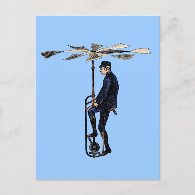 Vintage Victorian Helicopter Flying Contraption Postcard (Front)