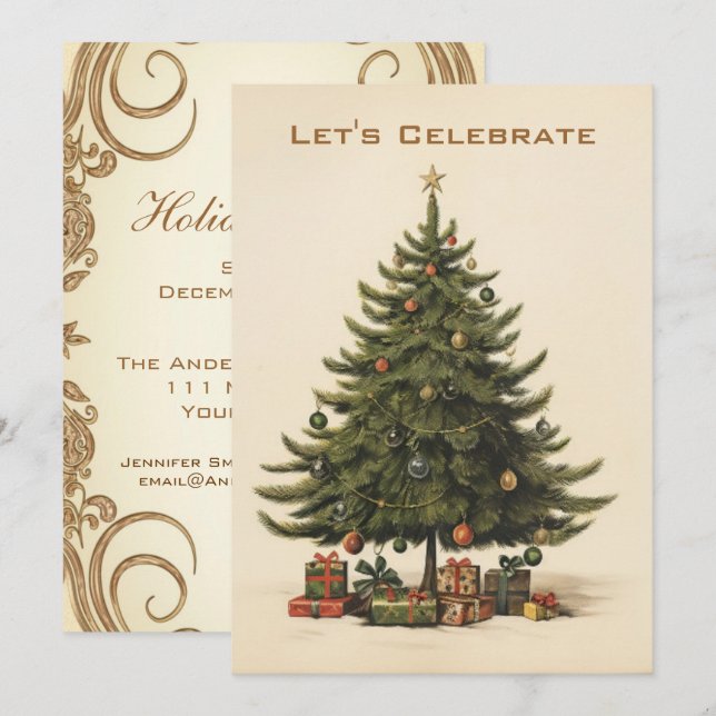 Vintage Victorian Holiday Christmas Party Invitation (Front/Back)