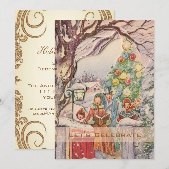 Vintage Victorian Holiday Christmas Party Invitation (Front/Back)