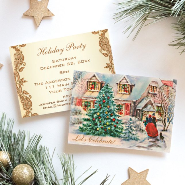 Vintage Victorian Holiday House Christmas Party Invitation (Creator Uploaded)