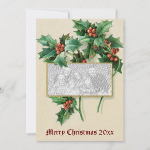 Vintage Victorian Holly Red Berries Christmas Card
