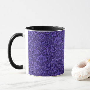 Vintage Victorian Indigo Damask Paisley Floral Mug