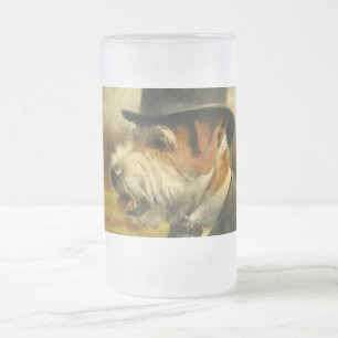 Vintage Victorian Jack Russell Frosted Glass Frosted Glass Beer Mug