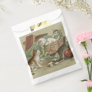 Vintage Victorian Kittens Playing in Sewing Basket Favour Bags