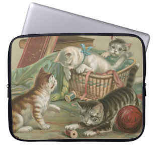Vintage Victorian Kittens Playing in Sewing Basket Laptop Sleeve