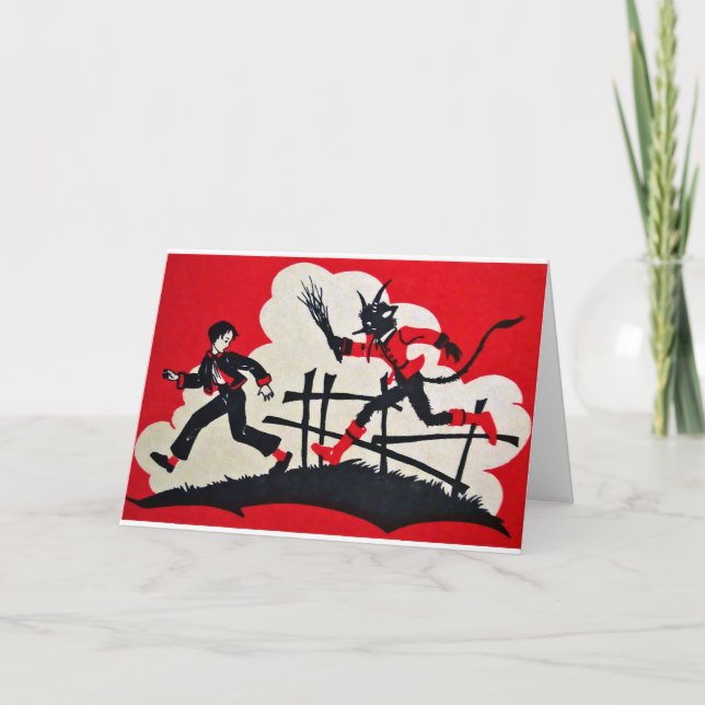 Vintage Victorian Krampus Christmas Card (Front)