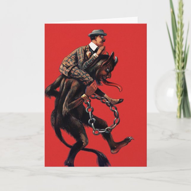 Vintage Victorian Krampus Christmas Card (Front)
