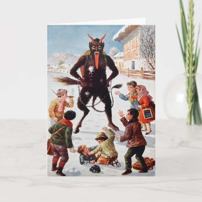 Vintage Victorian Krampus Christmas Card (Front)