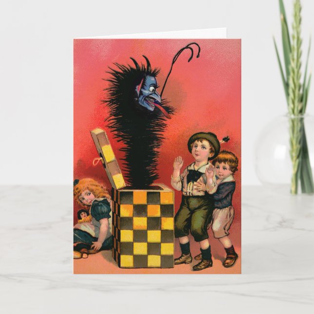 Vintage Victorian Krampus Christmas Card (Front)