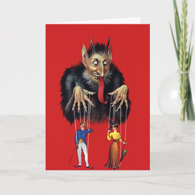 Vintage Victorian Krampus Christmas Card (Front)