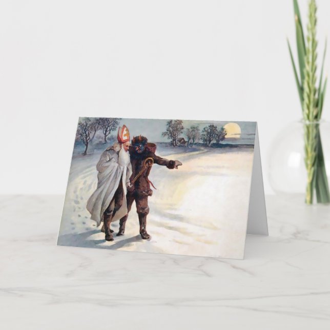 Vintage Victorian Krampus Christmas Card (Front)