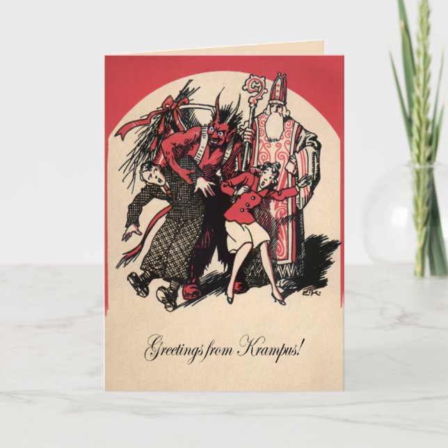 Vintage Victorian Krampus Christmas Card (Front)