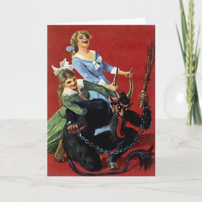 Vintage Victorian Krampus Christmas Card (Front)