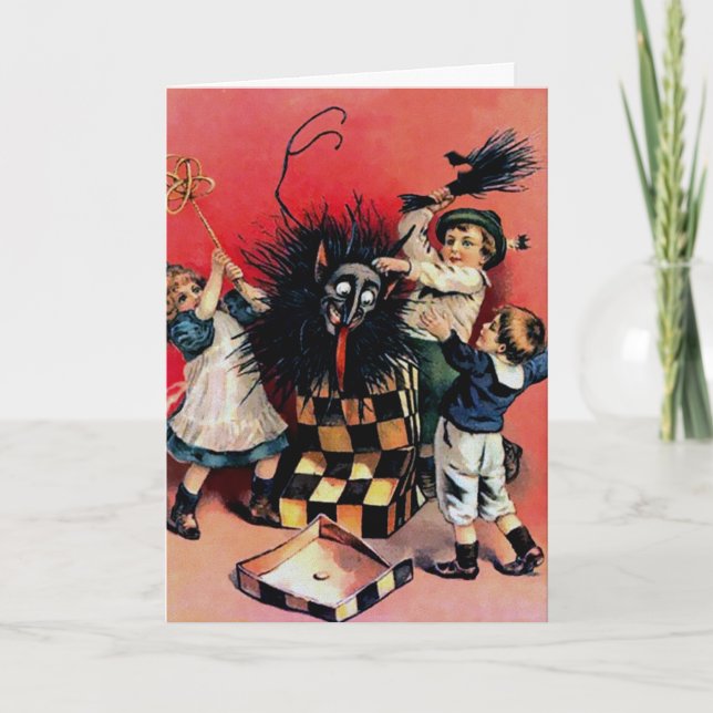 Vintage Victorian Krampus Christmas Card (Front)