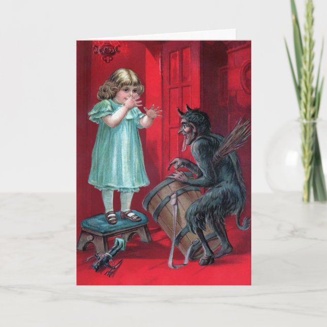Vintage Victorian Krampus Christmas Card (Front)