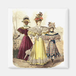Vintage Victorian Ladies in Dresses with Parasols Magnet