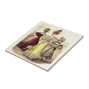 Vintage Victorian Ladies in Dresses with Parasols Tile