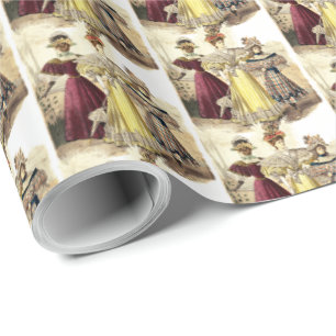 Vintage Victorian Ladies in Dresses with Parasols Wrapping Paper