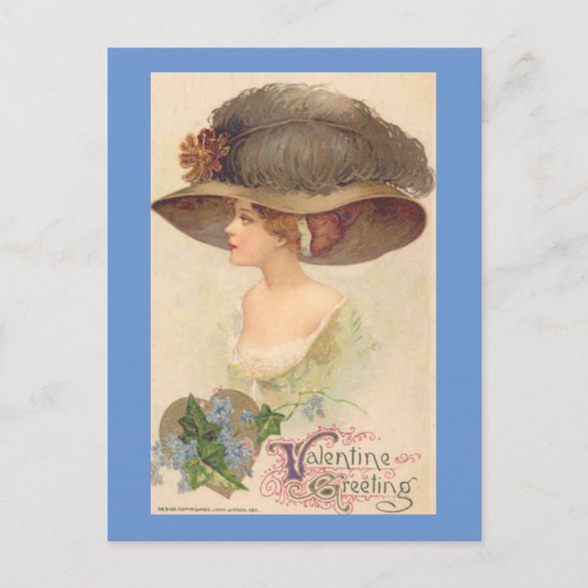 Vintage Victorian Ladly Valentne Postcard (Front)