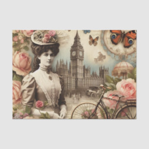 Vintage Victorian Lady and Bicycle Collage Tissue Paper