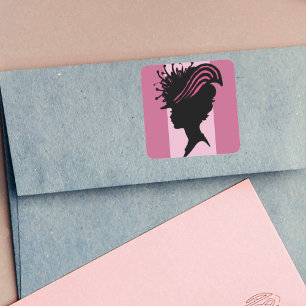 Vintage Victorian Lady Black Silhouette Fancy Hat Square Sticker