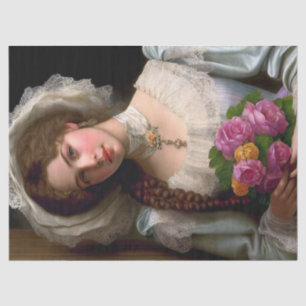Vintage Victorian Lady Bouquet Of Roses Decoupage Tissue Paper