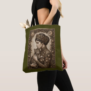 Vintage Victorian Lady Cat Elegant Christmas Tote Bag