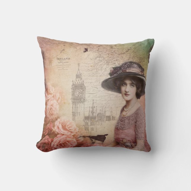 Vintage Victorian Lady Cushion (Front)